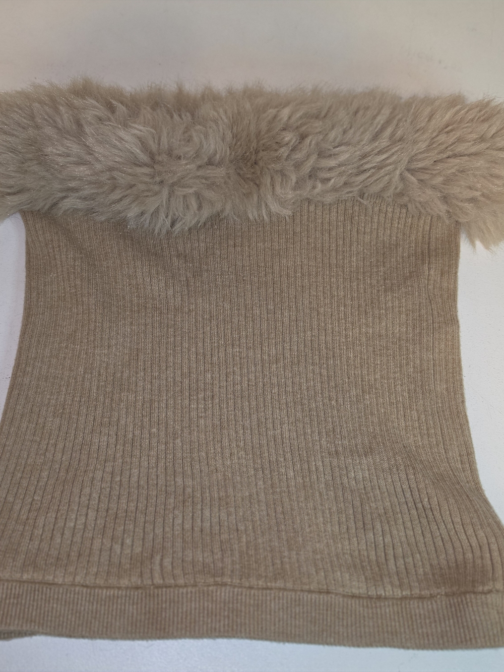 Lovers + Friends Ribbed Tube Top with Faux Fur Trim - Tan